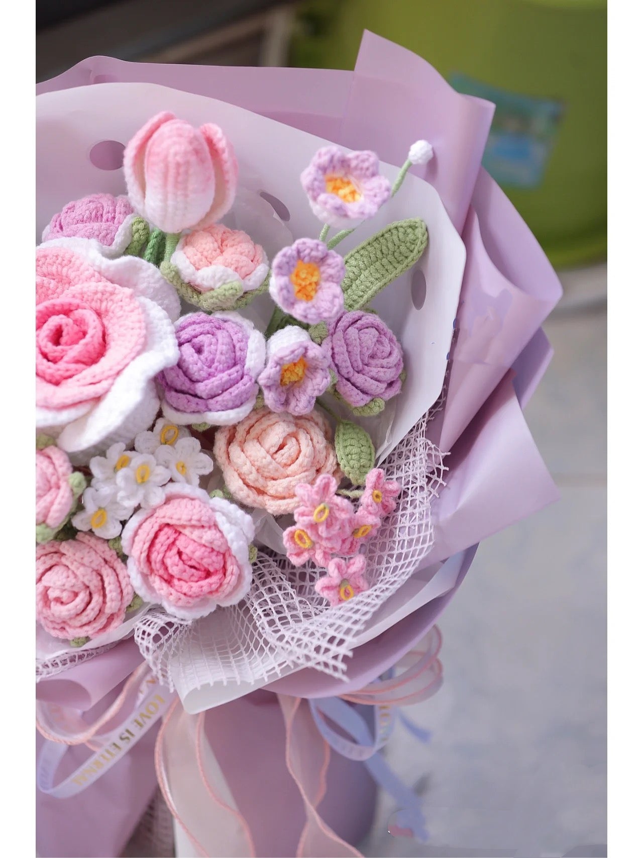 Handmade extra large pink and purple Thai rose bouquet