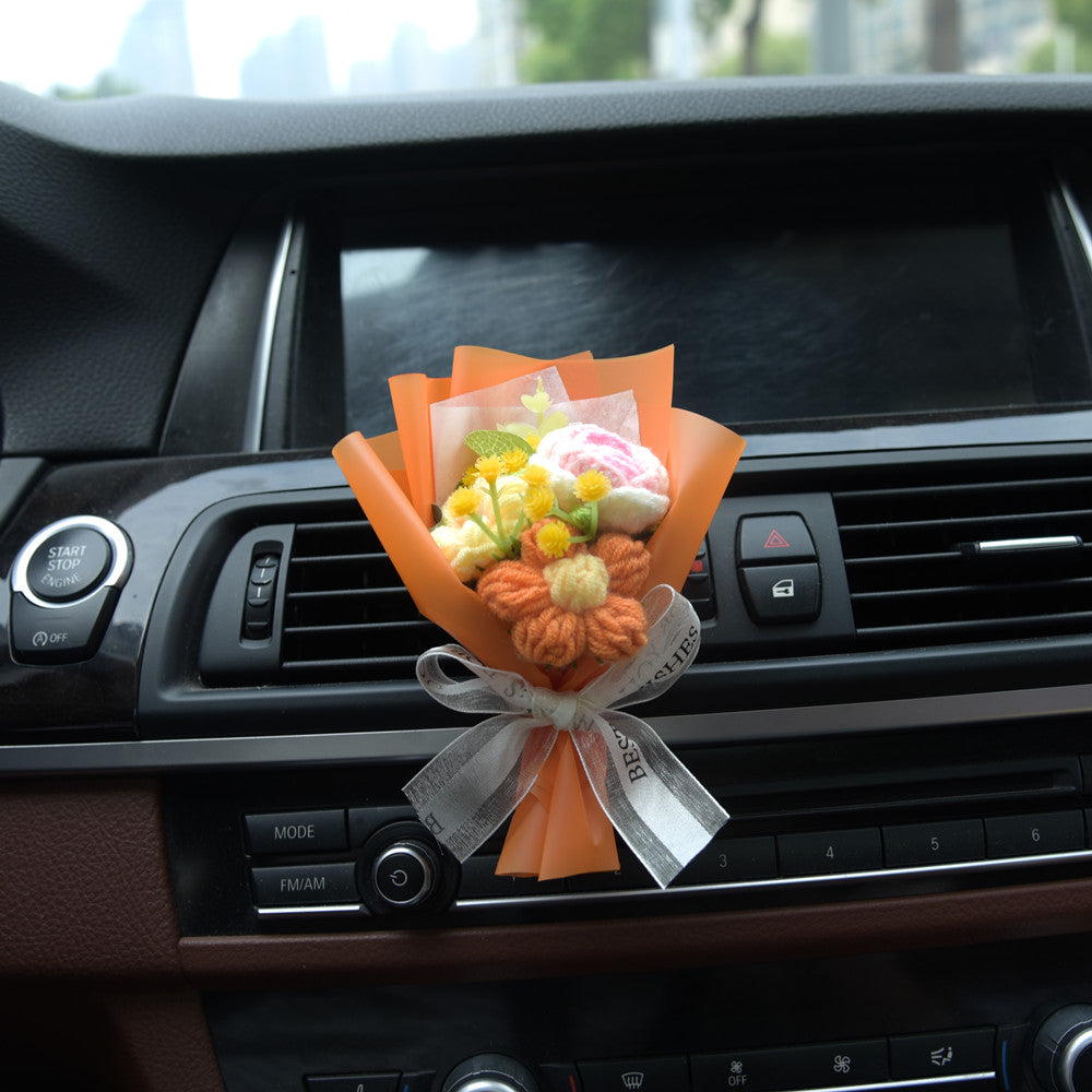 Knitted mini flower bouquet car air conditioner outlet decoration