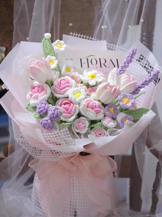 Hand Crocheted Oversized Pink Rose Bouquet