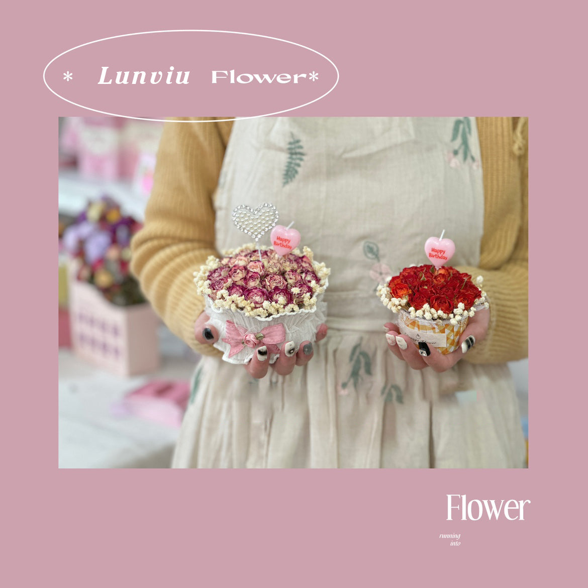 Cup Dried Flower Rose Birthday Candle Decoration