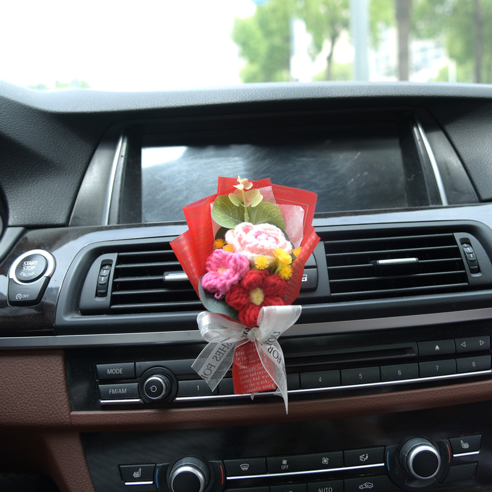 Knitted mini flower bouquet car air conditioner outlet decoration