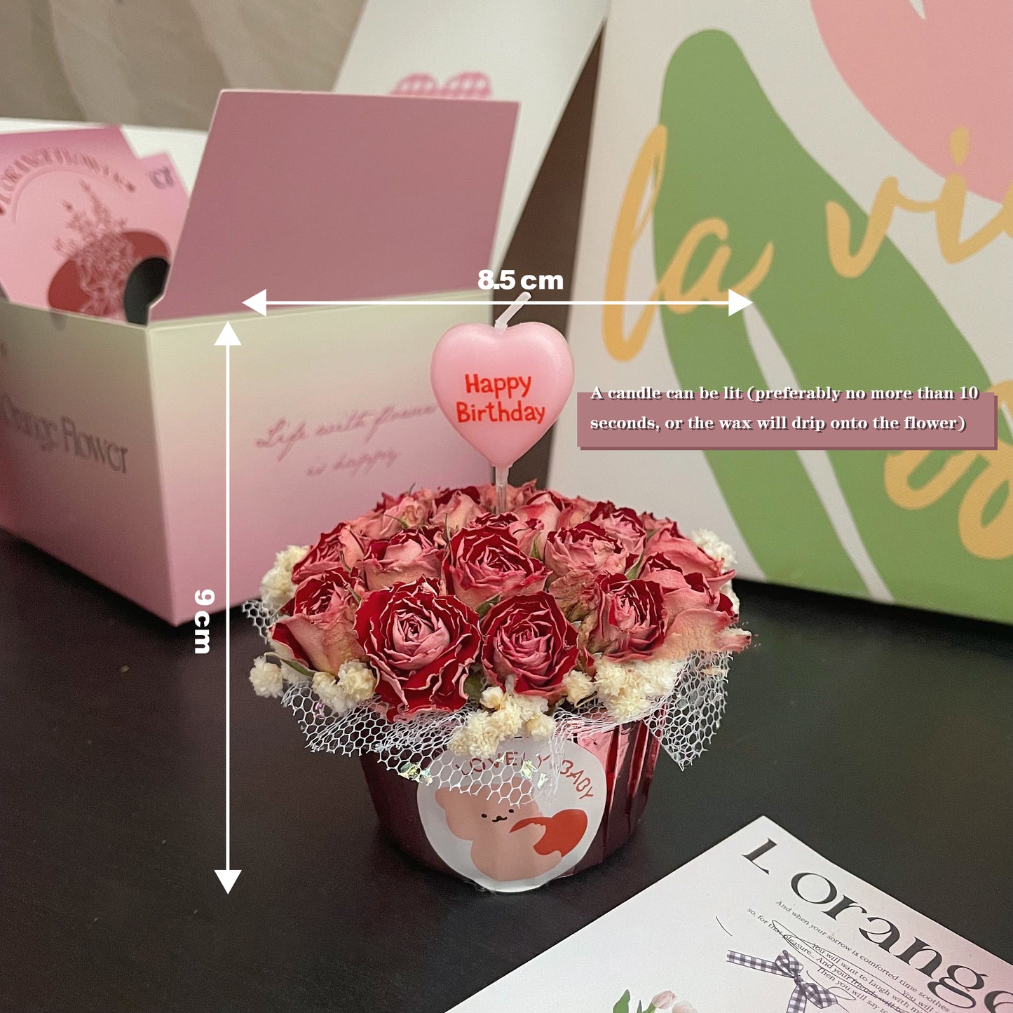 Cup Dried Flower Rose Birthday Candle Decoration