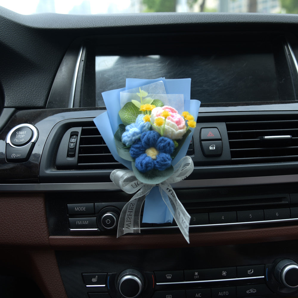 Knitted mini flower bouquet car air conditioner outlet decoration