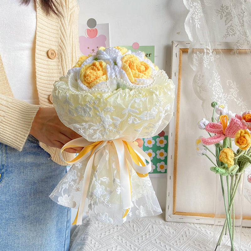 Lace Hand-woven 12 Small Roses/6 Gradient Rose