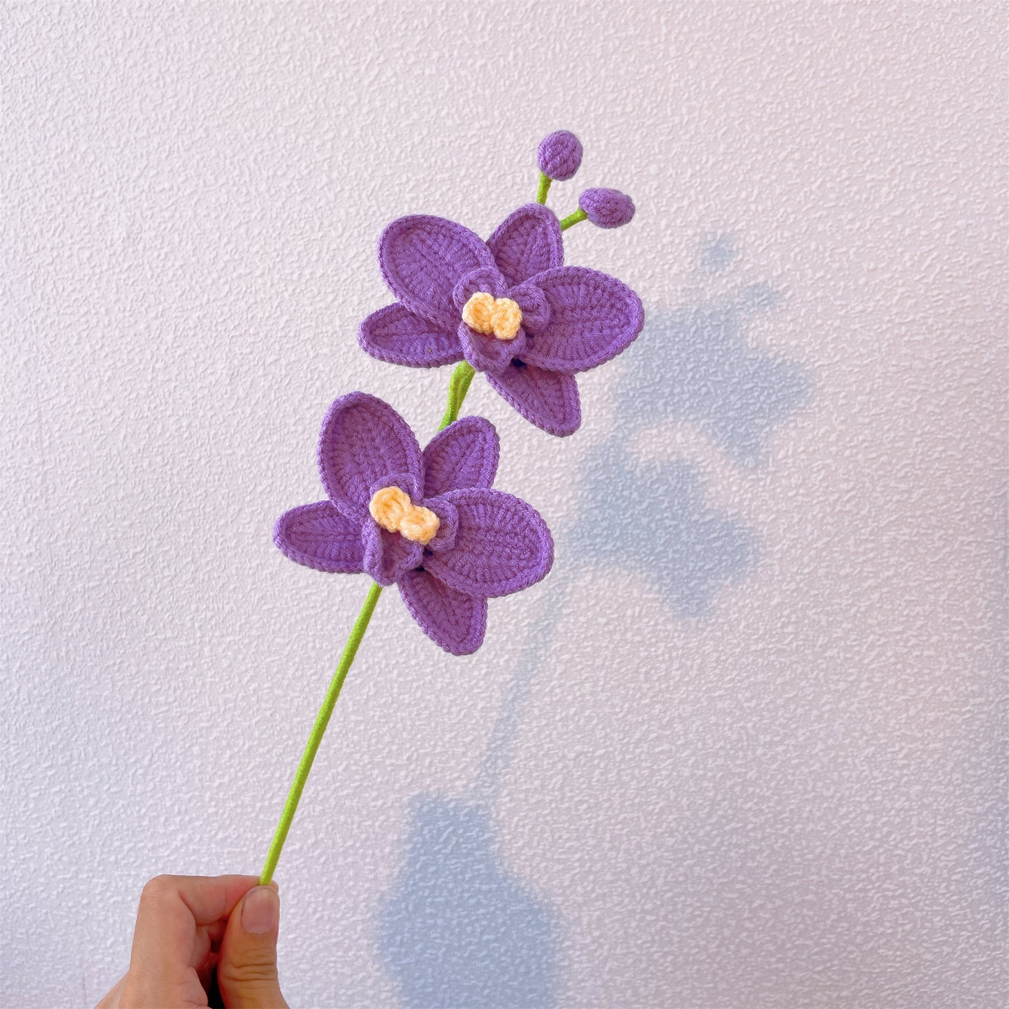 Hand-crocheted double-headed and three-headed phalaenopsis