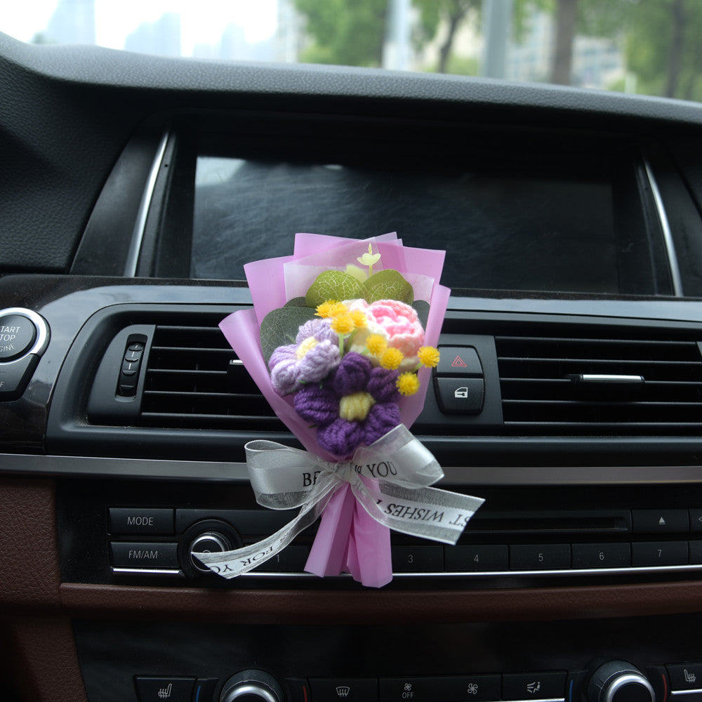 Knitted mini flower bouquet car air conditioner outlet decoration