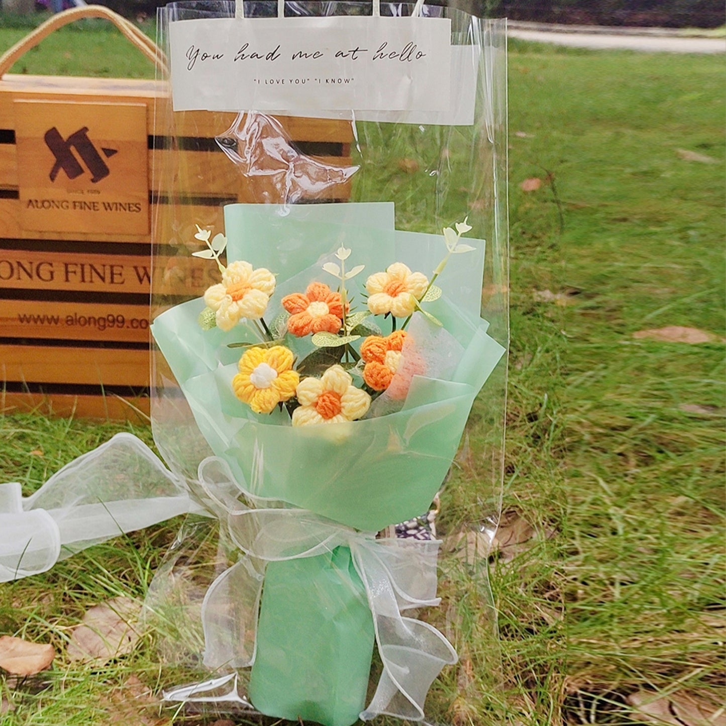 Hand-crocheted bouquet sunflower/rose-puff  bouquet