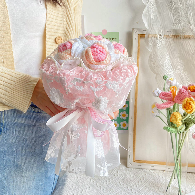 Lace Hand-woven 12 Small Roses/6 Gradient Rose