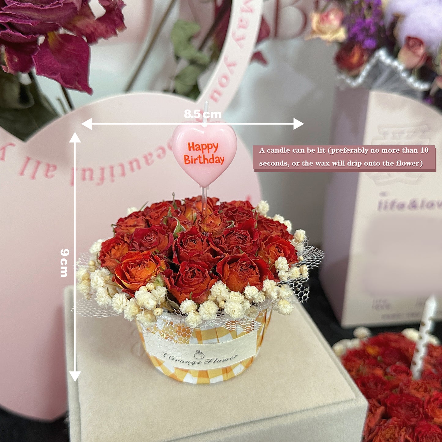 Cup Dried Flower Rose Birthday Candle Decoration