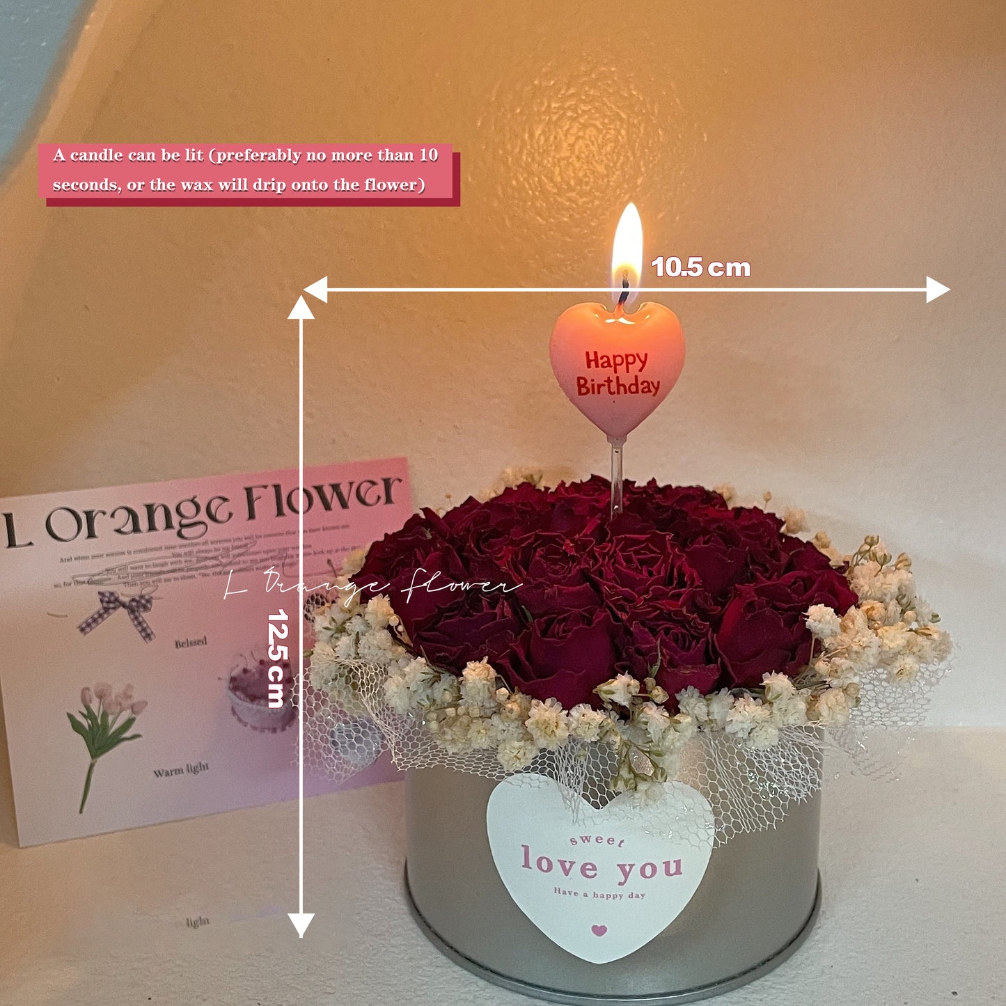 Cup Dried Flower Rose Birthday Candle Decoration