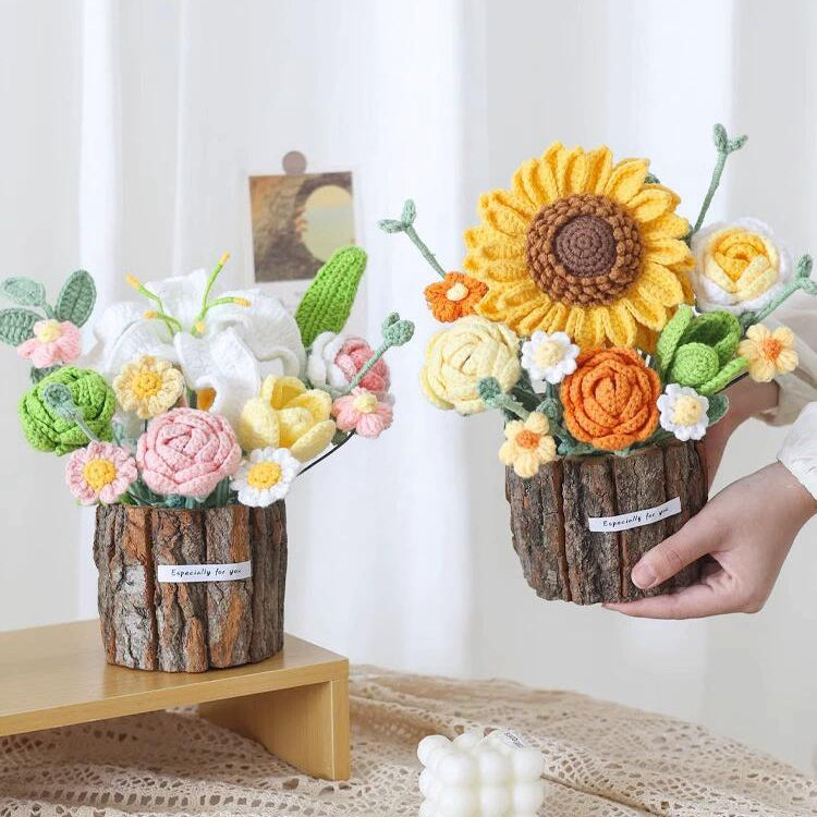 Crochet Sunflower/Lily Wooden Pot