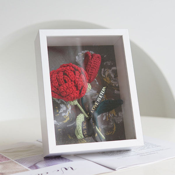Handmade Knitted Flower Shadow Box Frame