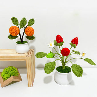 compare product Strawberry Orange Potted Plants Handmade Woven Knitted Potted Plants
