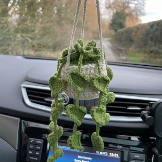 Handmade plant crochet car mirror pendant