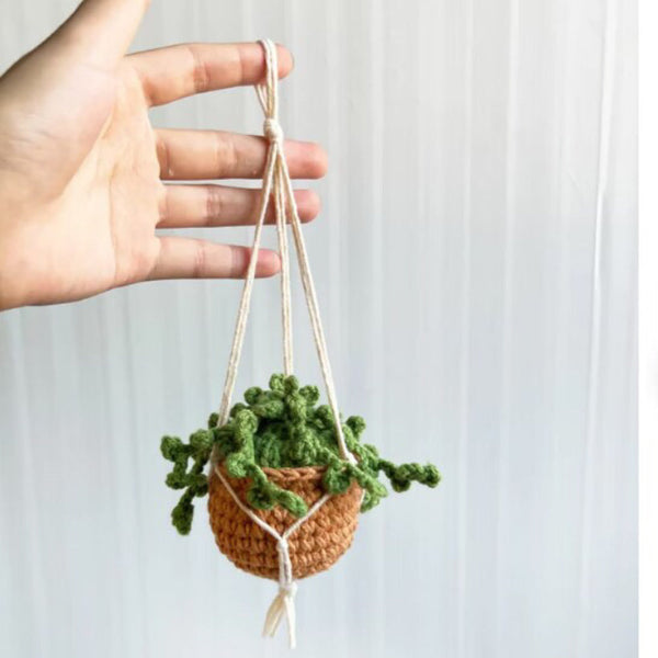 Handmade plant crochet car mirror pendant