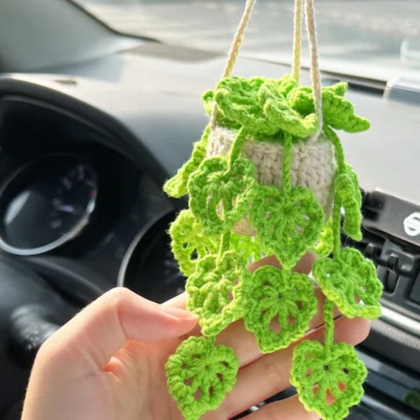 Handmade plant crochet car mirror pendant