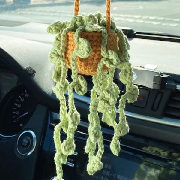 Handmade plant crochet car mirror pendant