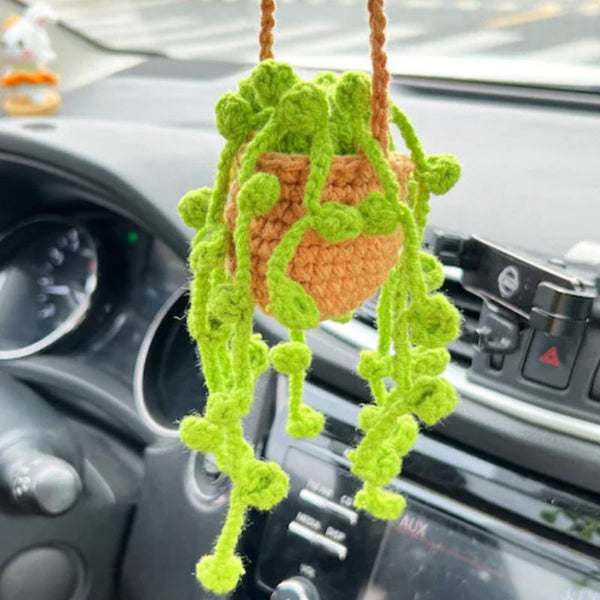 Handmade plant crochet car mirror pendant