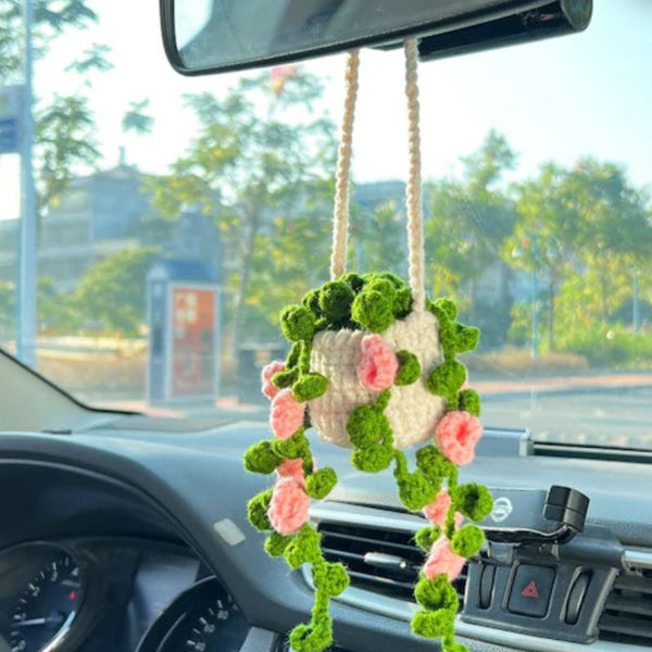 Handmade plant crochet car mirror pendant