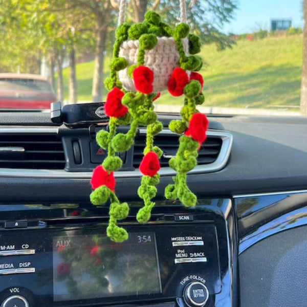 Handmade plant crochet car mirror pendant
