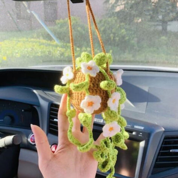 Handmade plant crochet car mirror pendant