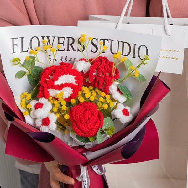 Handmade Knitted Carnation Bouquet