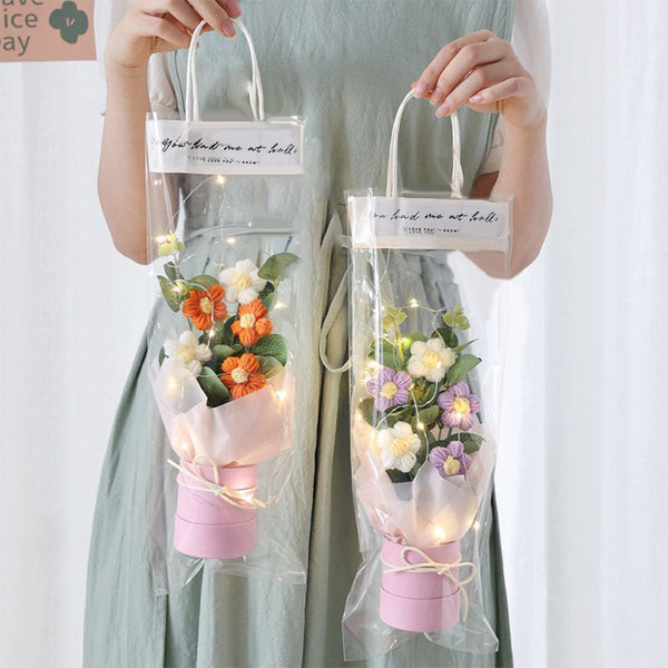 Hand Knitted Puff Flower Bucket