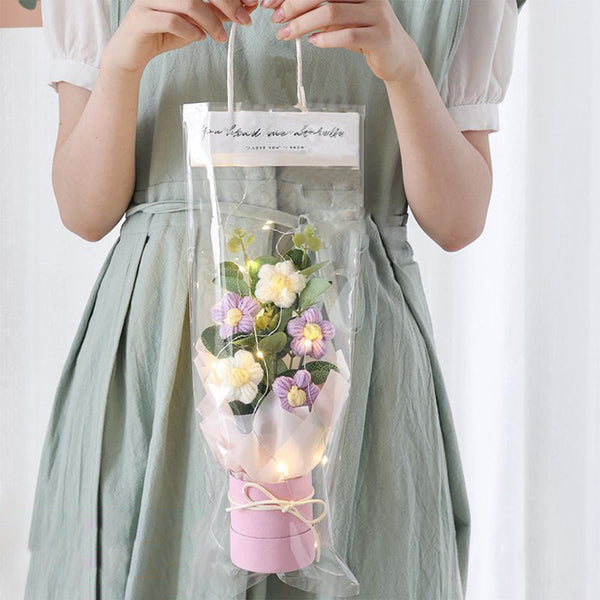 Hand Knitted Puff Flower Bucket