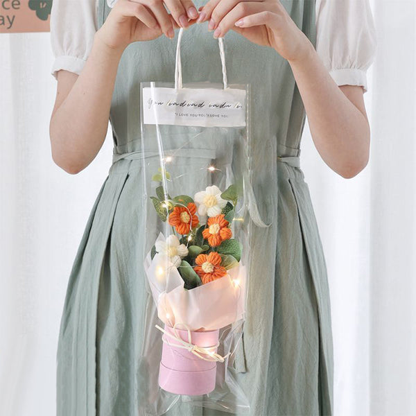 Hand Knitted Puff Flower Bucket