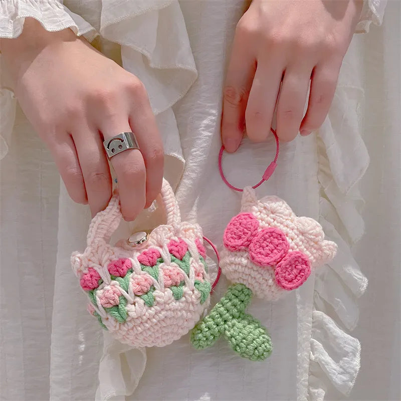Cute Tulip Knitted Bag Design Airpods Cover