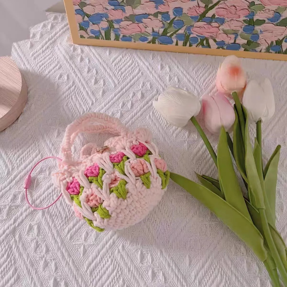 Cute Tulip Knitted Bag Design Airpods Cover