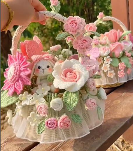 Hand-crocheted flower basket