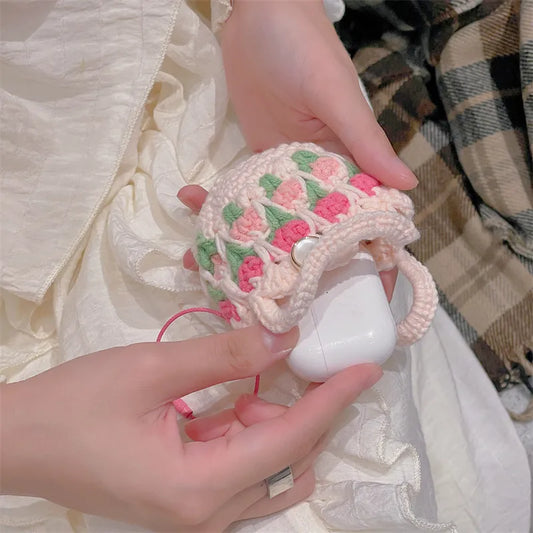 Cute Tulip Knitted Bag Design Airpods Cover
