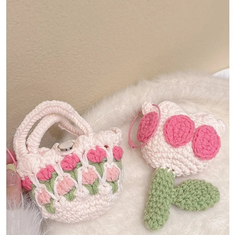 Cute Tulip Knitted Bag Design Airpods Cover