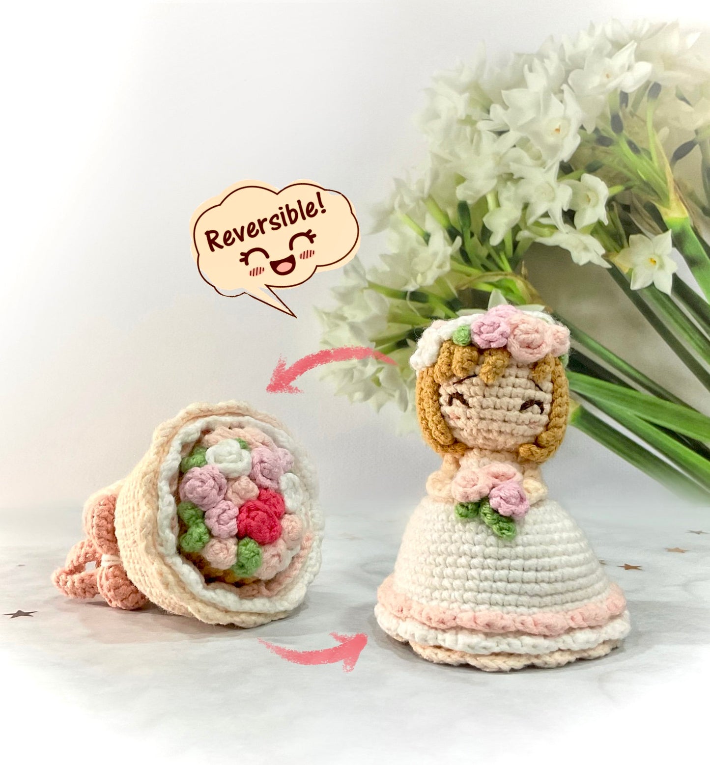 Reversible Flower Bouquet and Bride Amigurumi