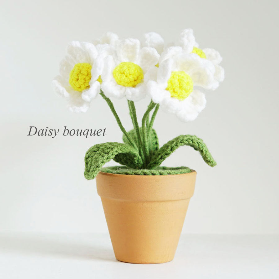 Handmade Crochet Daisy Knitted Potted