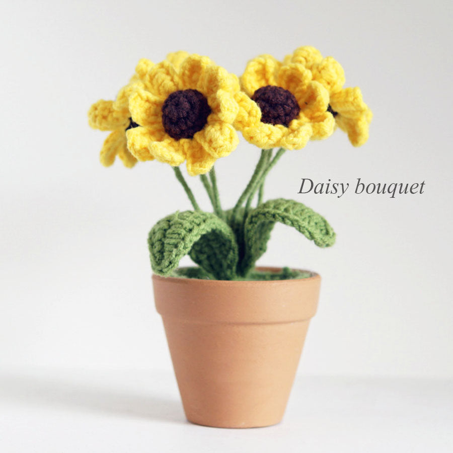 Handmade Crochet Daisy Knitted Potted