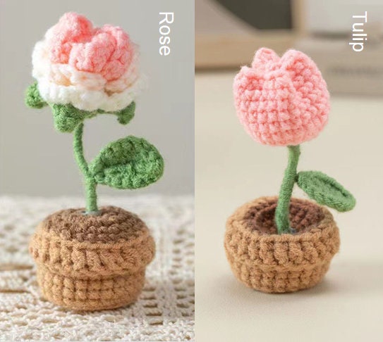 Crochet Potted Flower--Rose/Sunflower/Tulip/Daisy/Puff