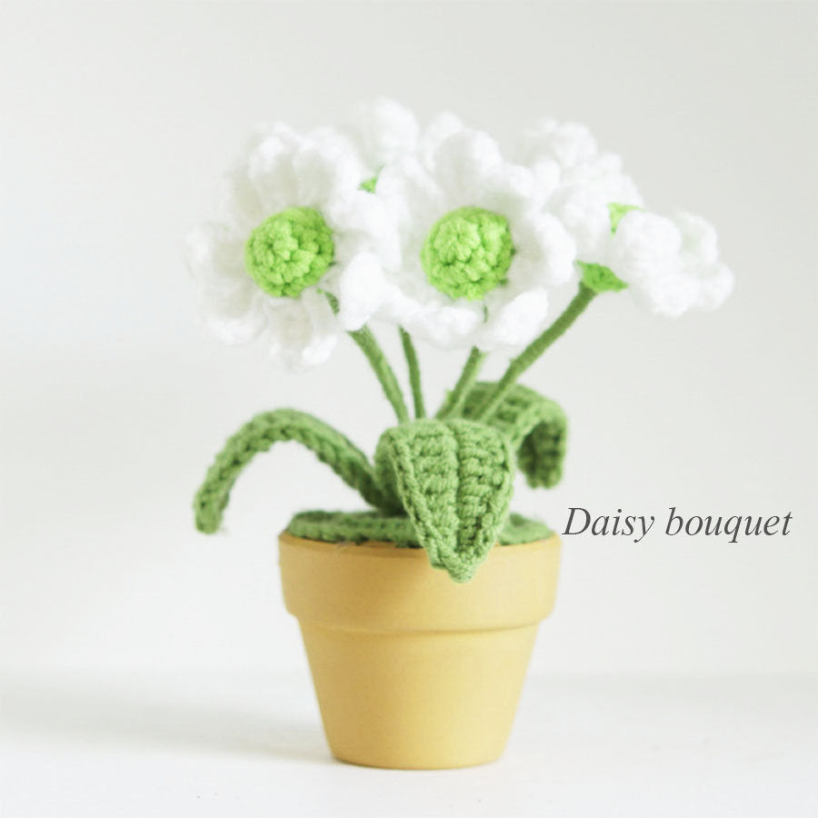 Handmade Crochet Daisy Knitted Potted