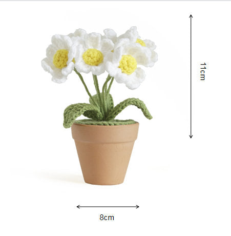 Handmade Crochet Daisy Knitted Potted