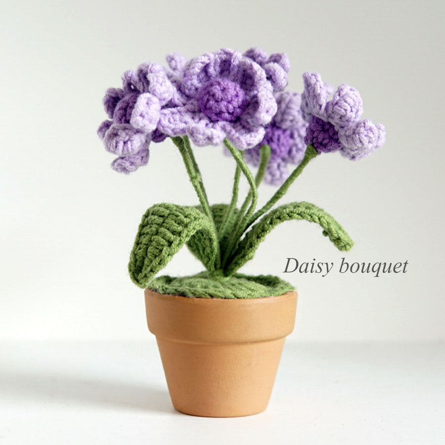 Handmade Crochet Daisy Knitted Potted