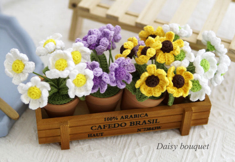 Handmade Crochet Daisy Knitted Potted