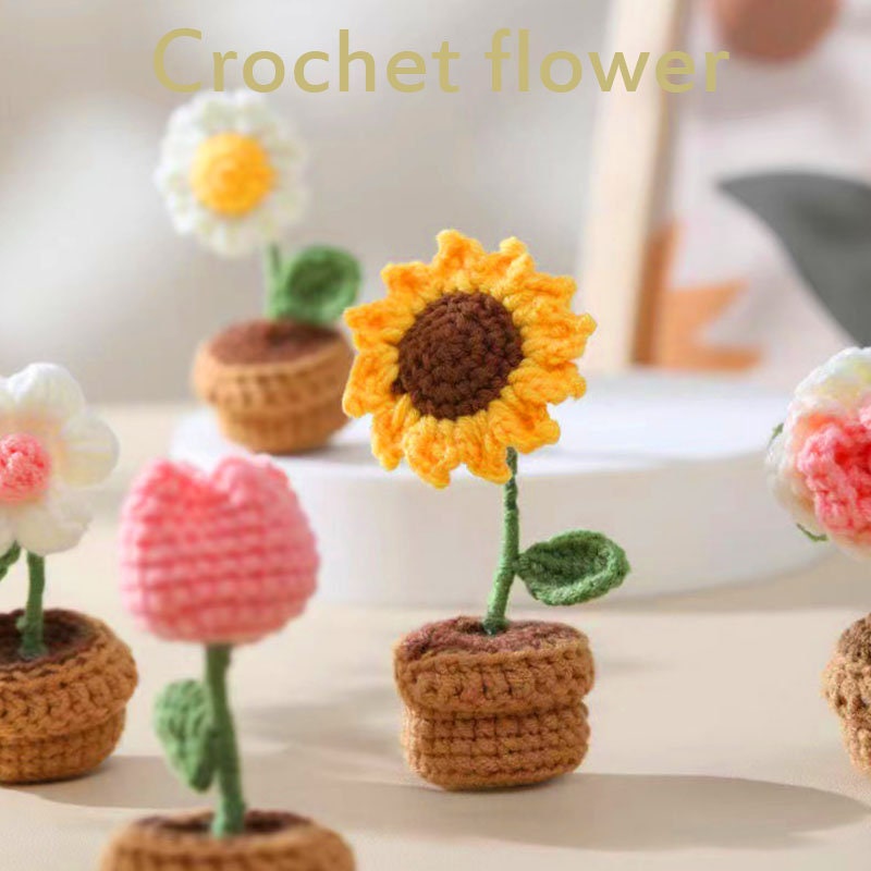 Crochet Potted Flower--Rose/Sunflower/Tulip/Daisy/Puff