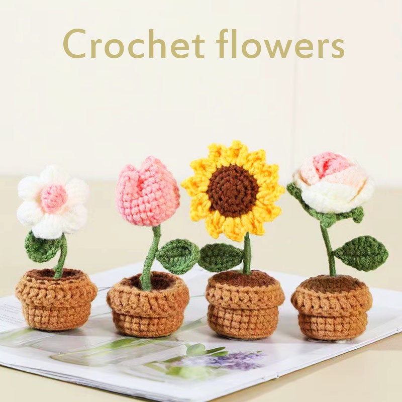 Crochet Potted Flower--Rose/Sunflower/Tulip/Daisy/Puff