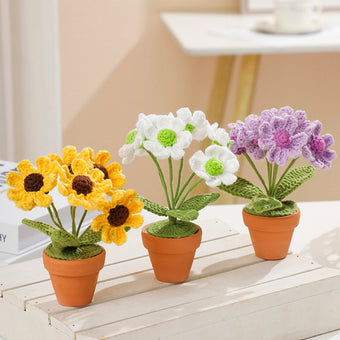 compare product Handmade Crochet Daisy Knitted Potted