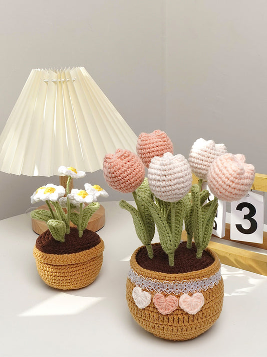 Handmade crocheted large potted plant