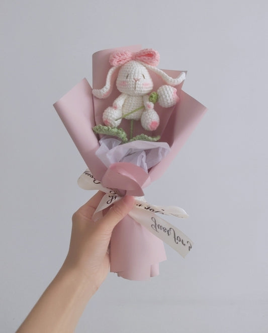 Hand-knitted Cute Bow Bunny Bouquet