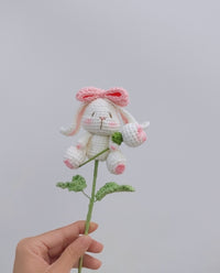 Hand-knitted Cute Bow Bunny Bouquet