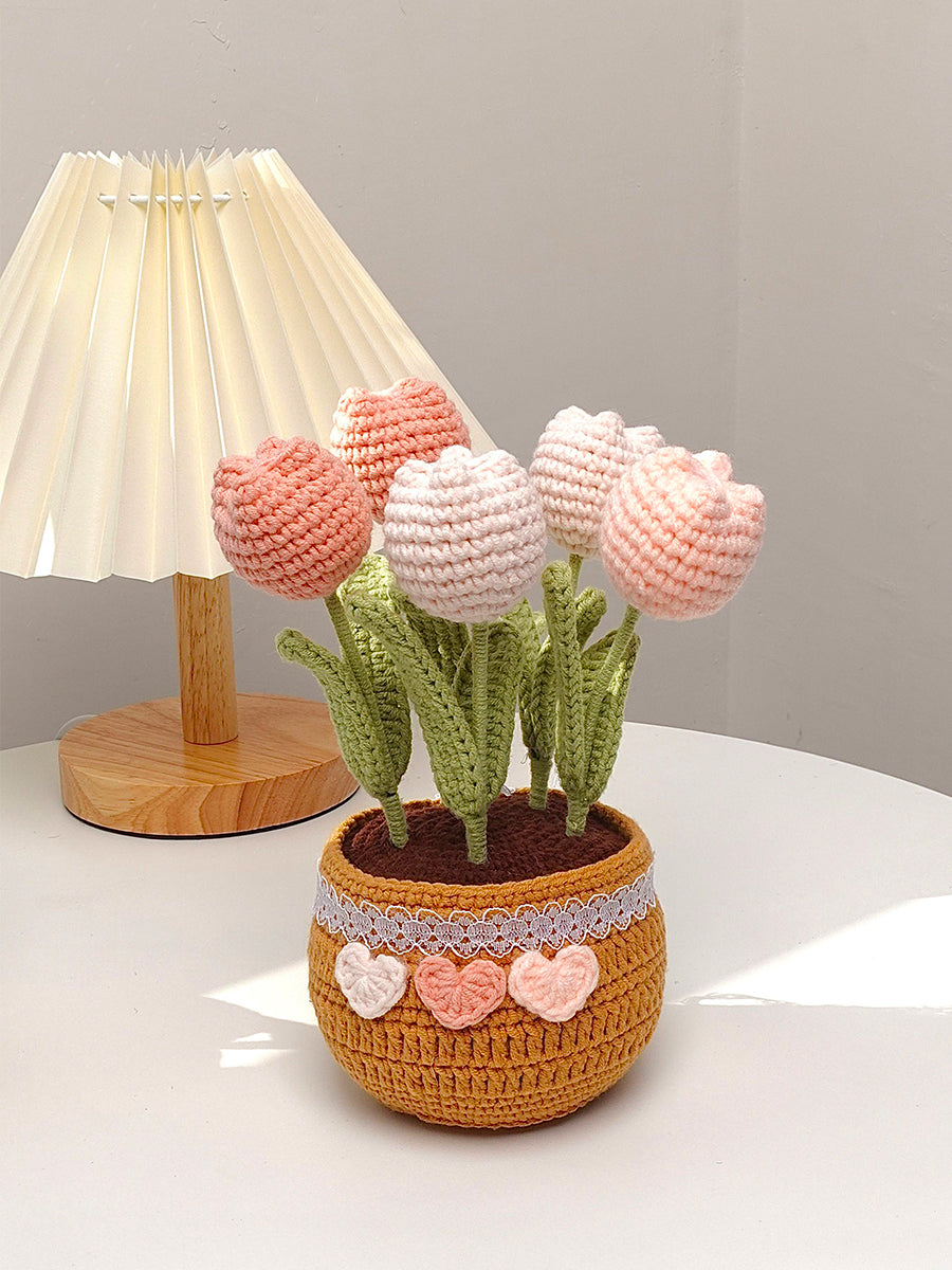 Handmade Multicolor Flowers Crochet Potted Plants Completed – lunviu