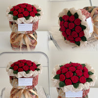 Handmade crocheted bouquet of multi-headed bubble roses